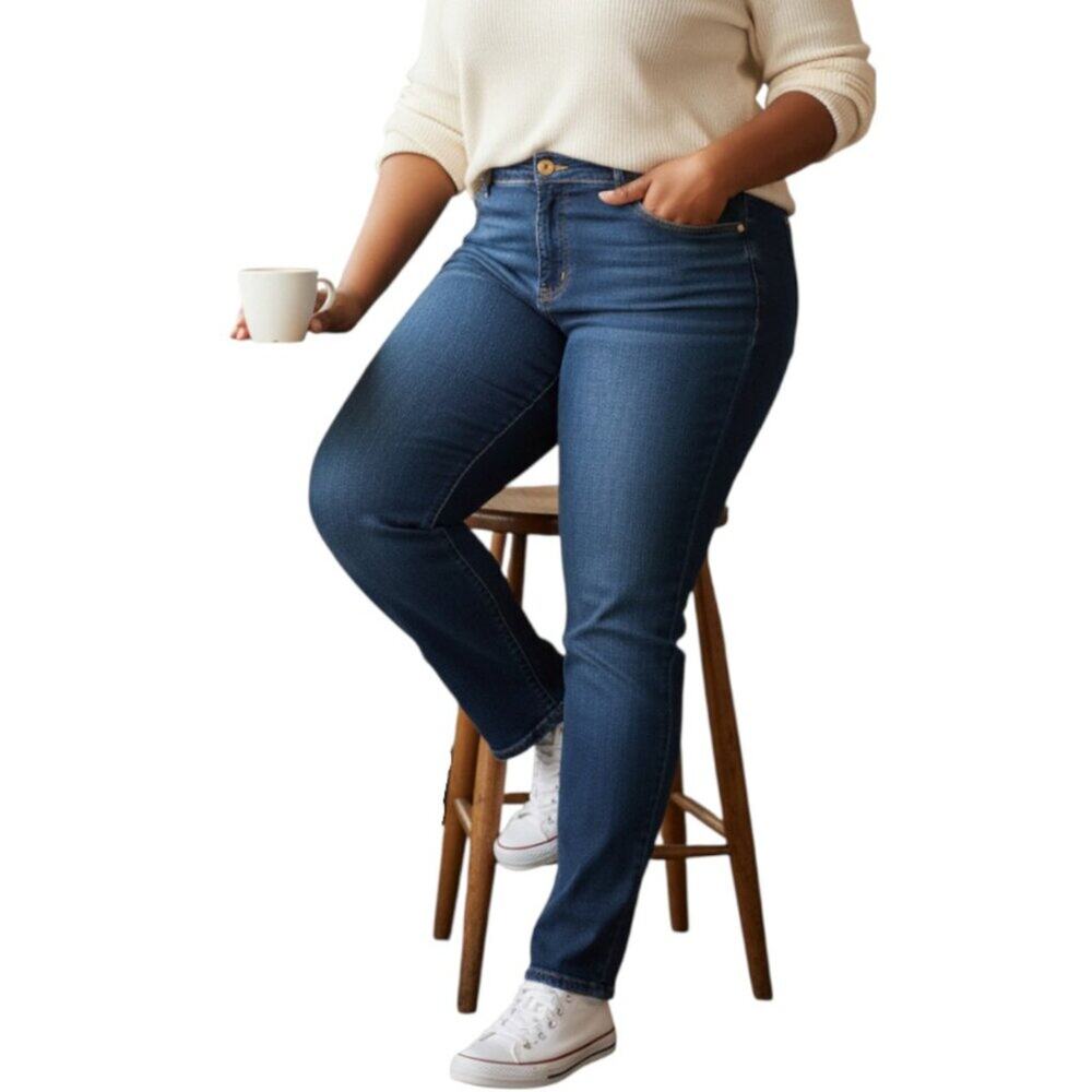 Gloria Vanderbilt 12 Amanda High Rise Straight Leg Dark Wash Stretch Blue Jeans